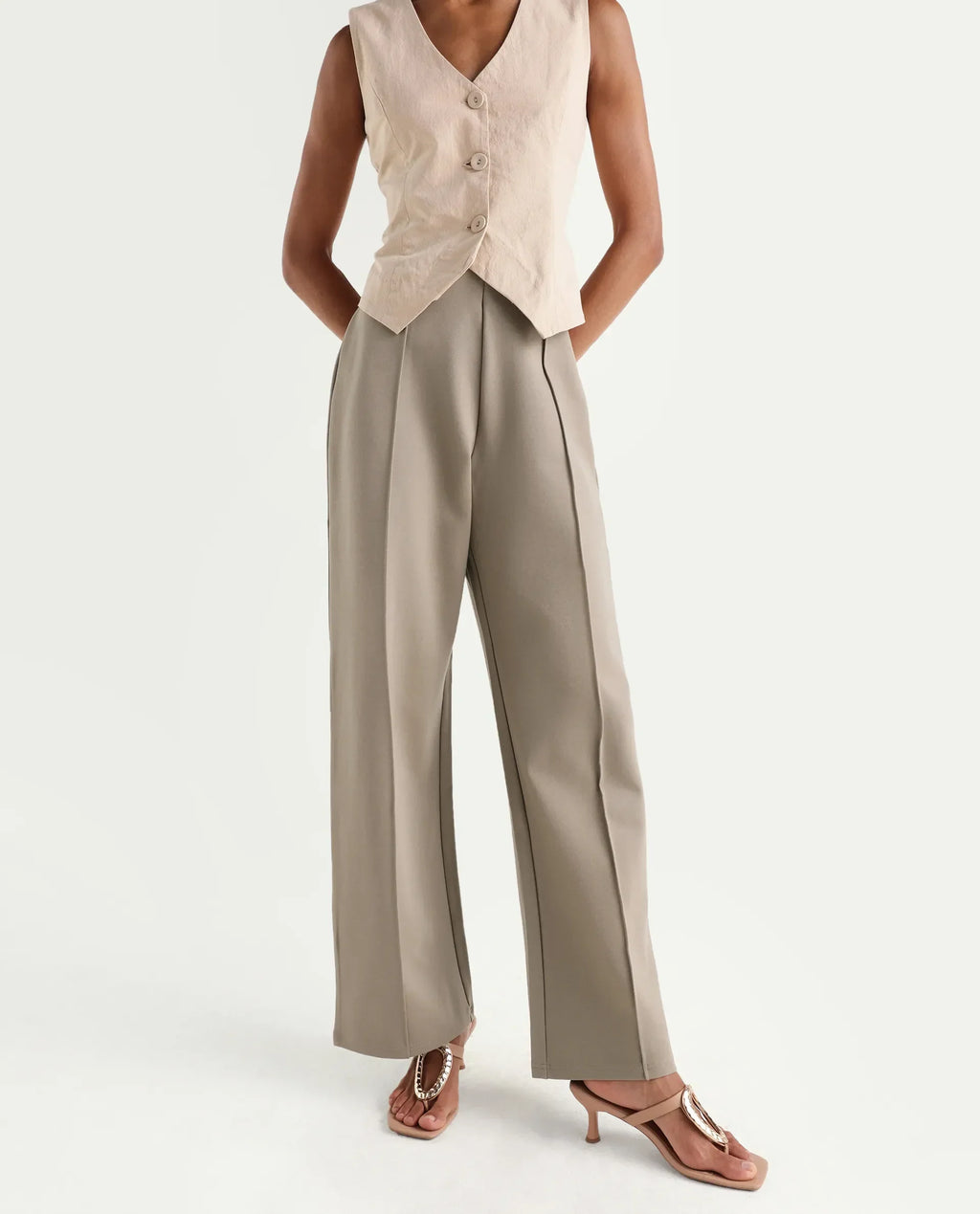 Rareism Women's Jancura-S26 Beige Viscose Blend Relaxed Fit Plain Trouser