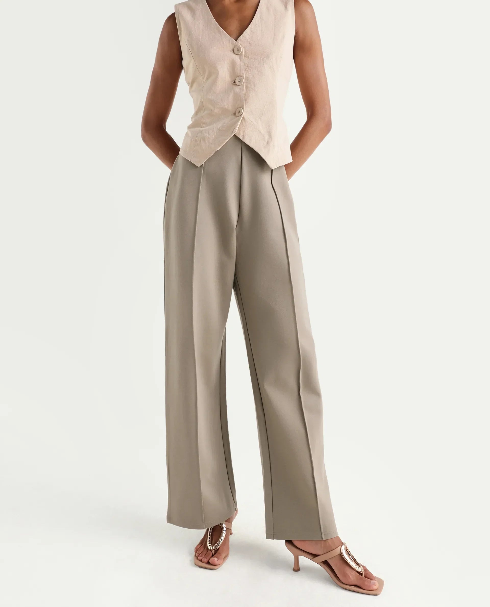 Rareism Women's Jancura-S26 Beige Viscose Blend Relaxed Fit Plain Trouser
