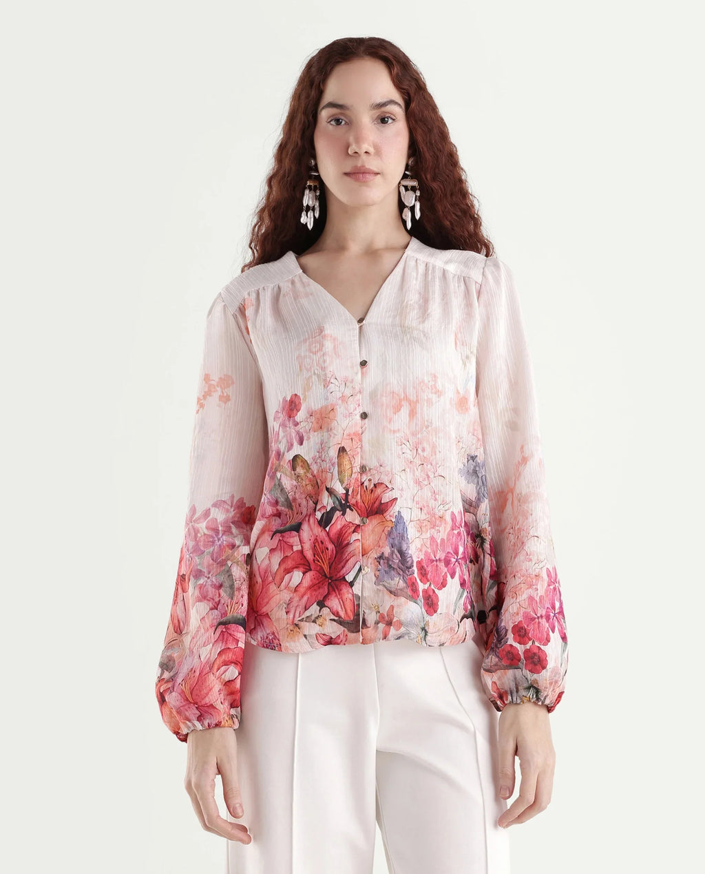Rareism Women's Aerit Multi Viscose Blend Full Sleeve Regular Fit Floral Print Top