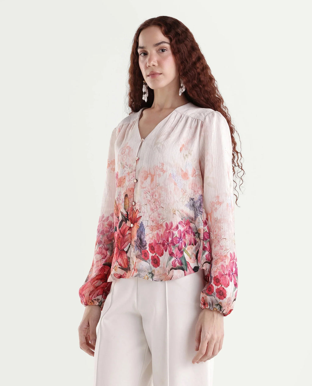 Rareism Women's Aerit Multi Viscose Blend Full Sleeve Regular Fit Floral Print Top