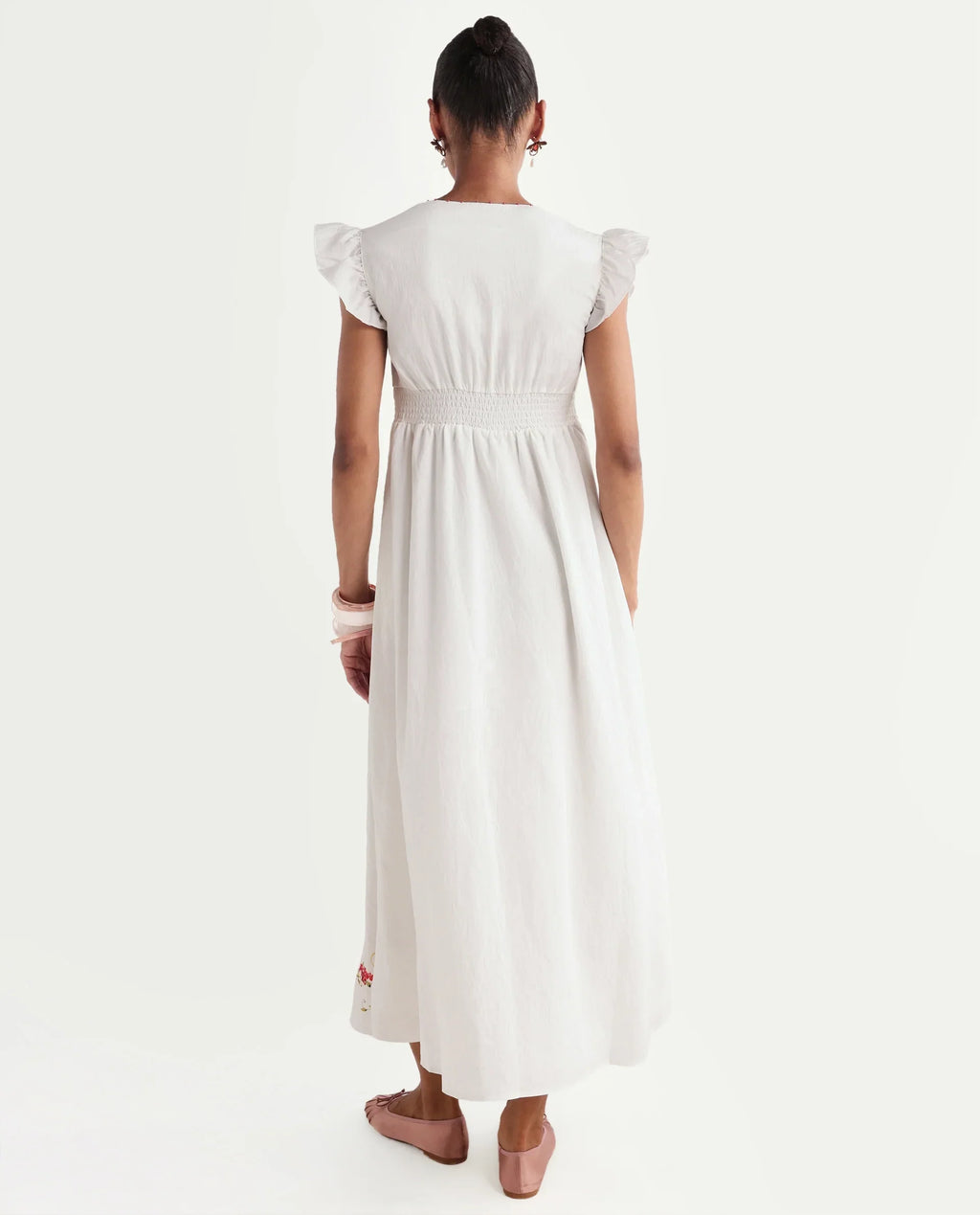 Rareism Women's Aglow Off White Viscose Blend Half Sleeve Fit And Flare Floral Print Dress