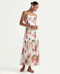 Rareism Women's Ailsa Off White Viscose Blend Sleeveless Fit And Flare Floral Print Dress