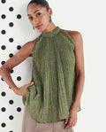Rareism Women's Ambra Olive Polyester Sleeveless Regular Fit Polka Print Top
