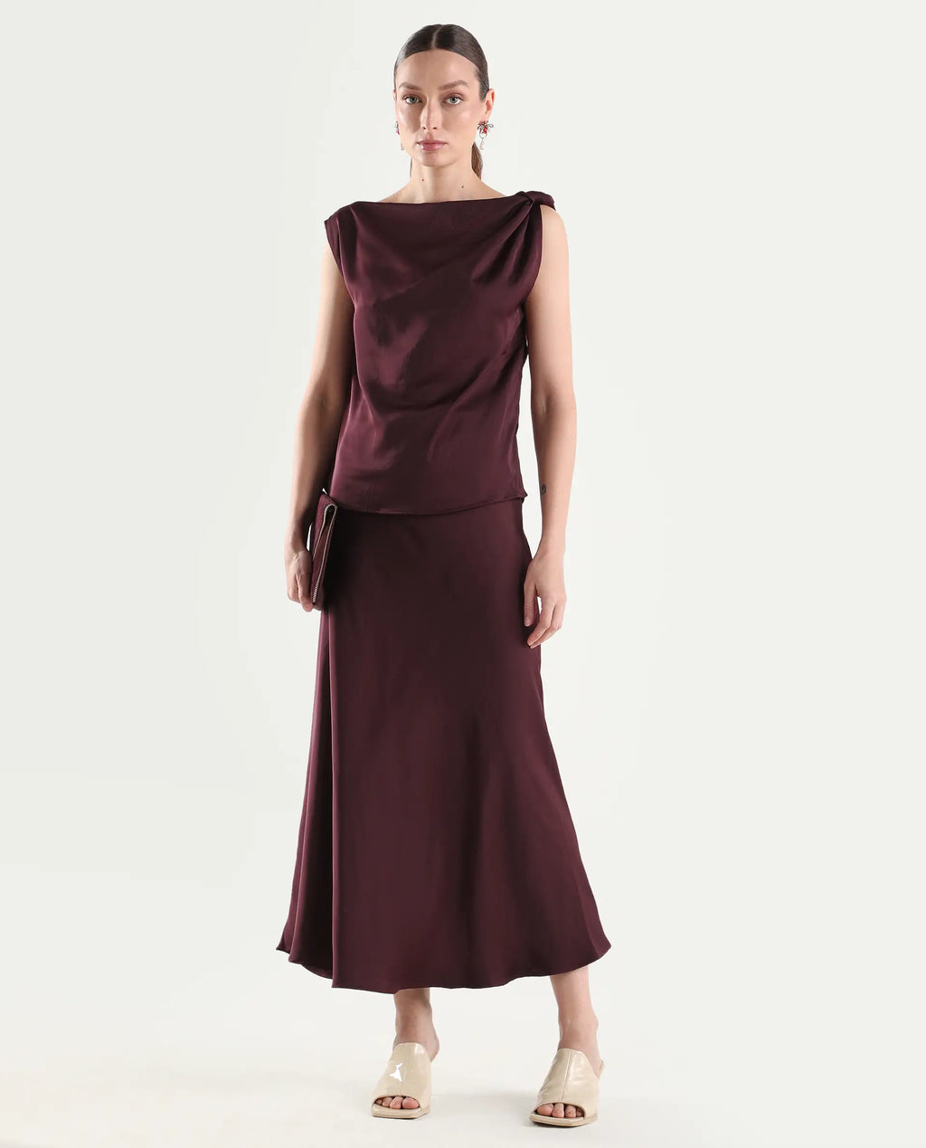 Rareism Women's Aoron-T Maroon Polyester Sleeveless Regular Fit Plain Top