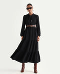 Rareism Women's Carlia Black Viscose Blend Full Sleeve Flared Plain Dress