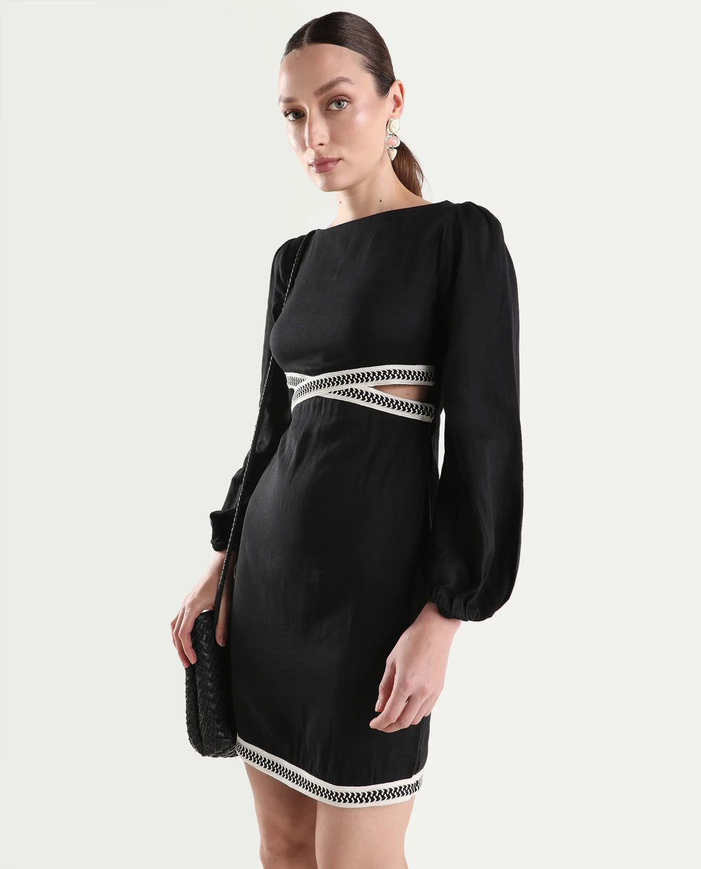 Rareism Women's Catya Black Cotton Blend Full Sleeve Bodycon Plain Dress