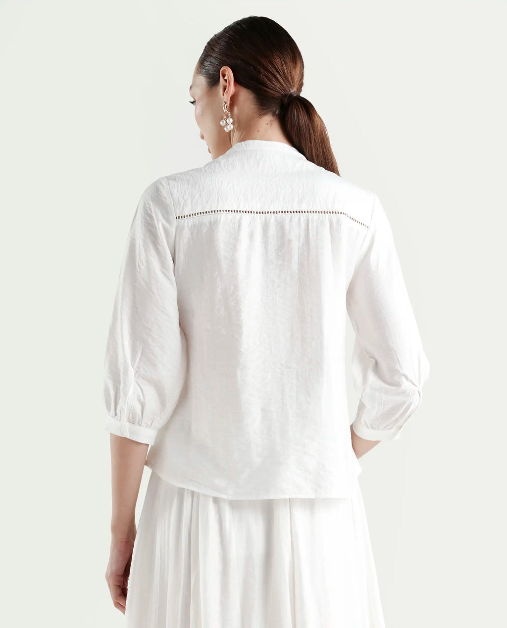 Rareism Women's Ceya White Viscose Blend 3/4th Sleeve Regular Fit Plain Top