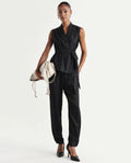 Rareism Women's Tuno Black Linen Blend Carrot Plain Trouser