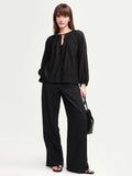 Rareism Women's Uniq Light Black Linen Blend Straight Plain Trouser