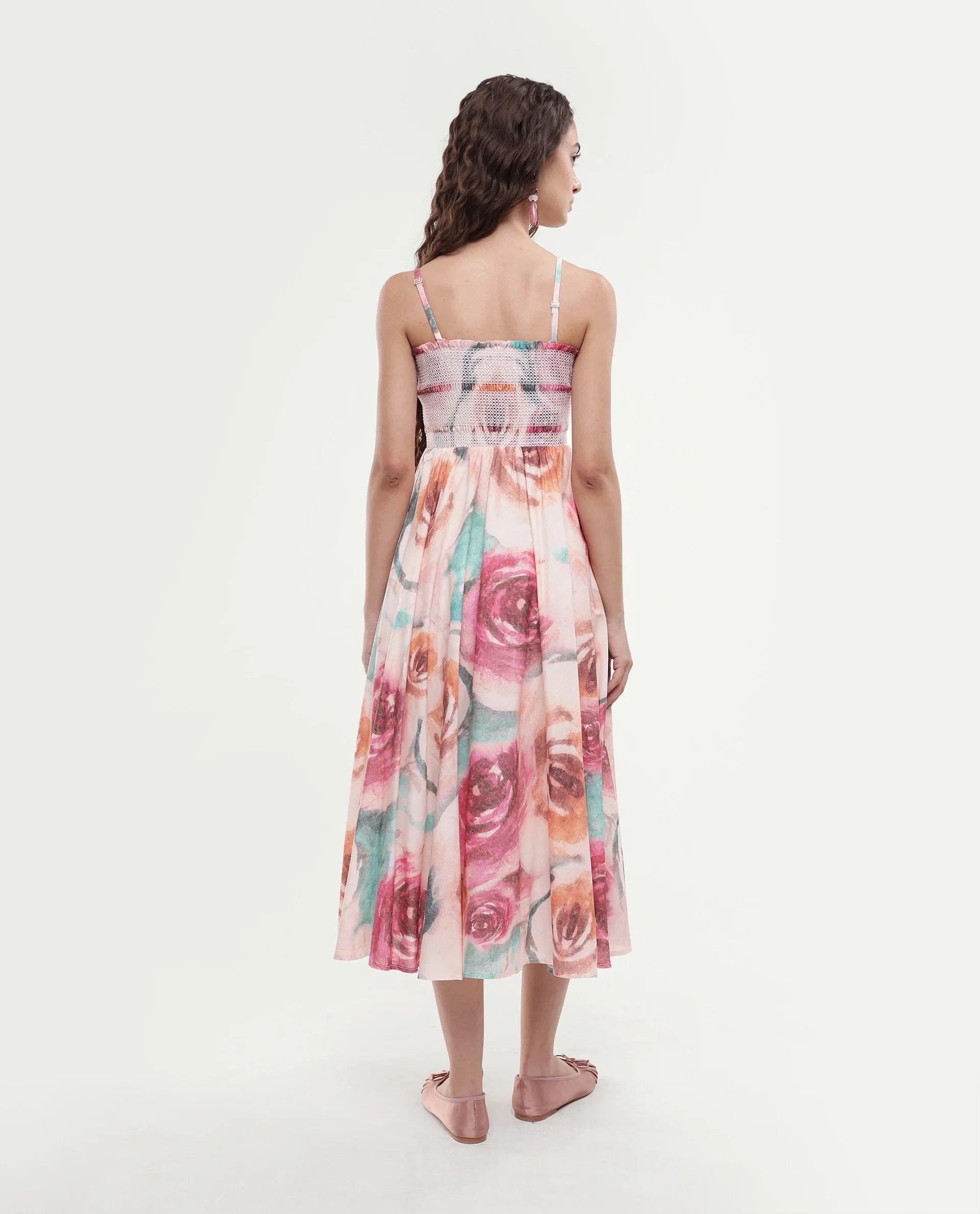 Rareism Women's Cirius Multi Tube Neck Fit And Flare Printed Midi Dress