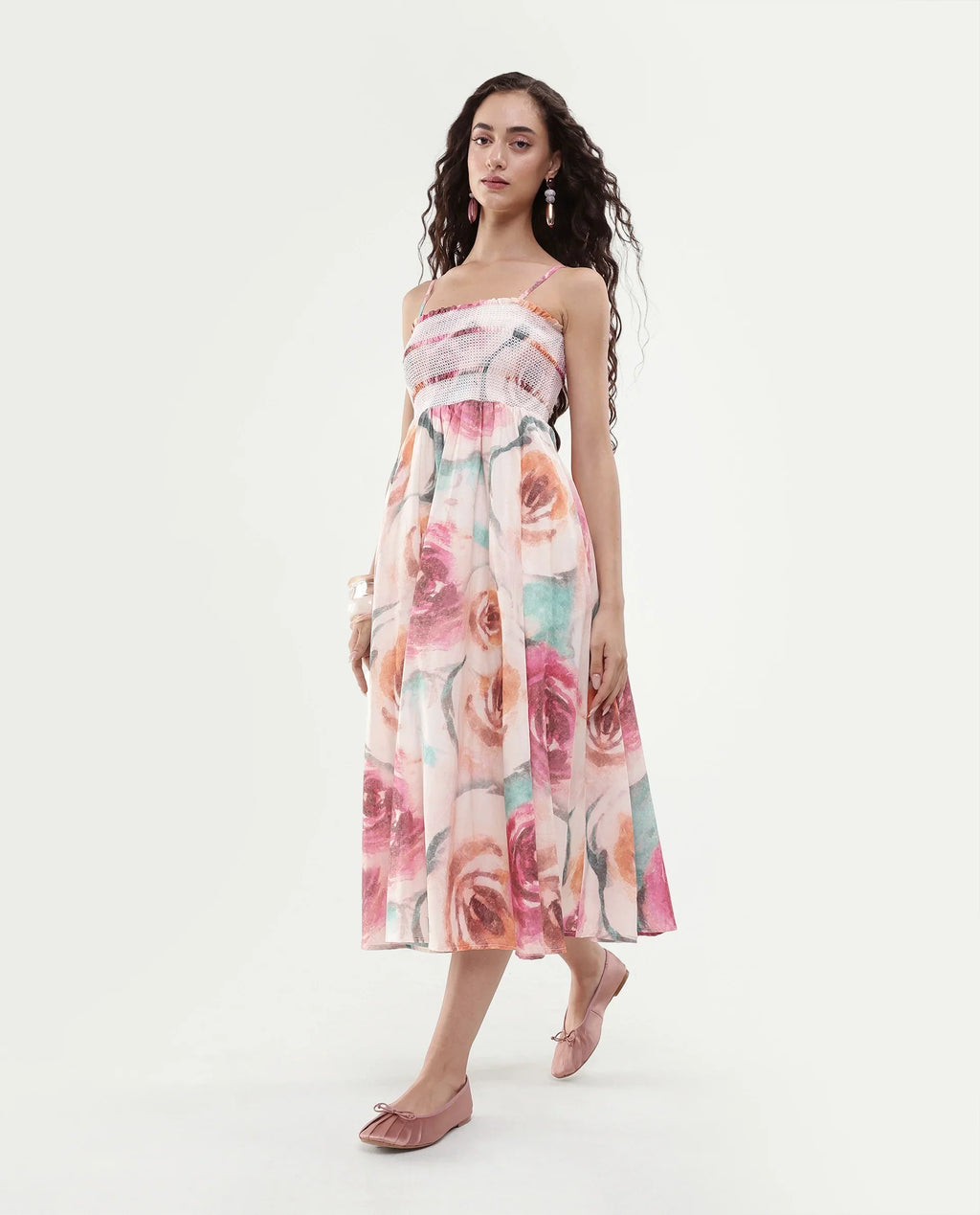 Rareism Women's Cirius Multi Tube Neck Fit And Flare Printed Midi Dress