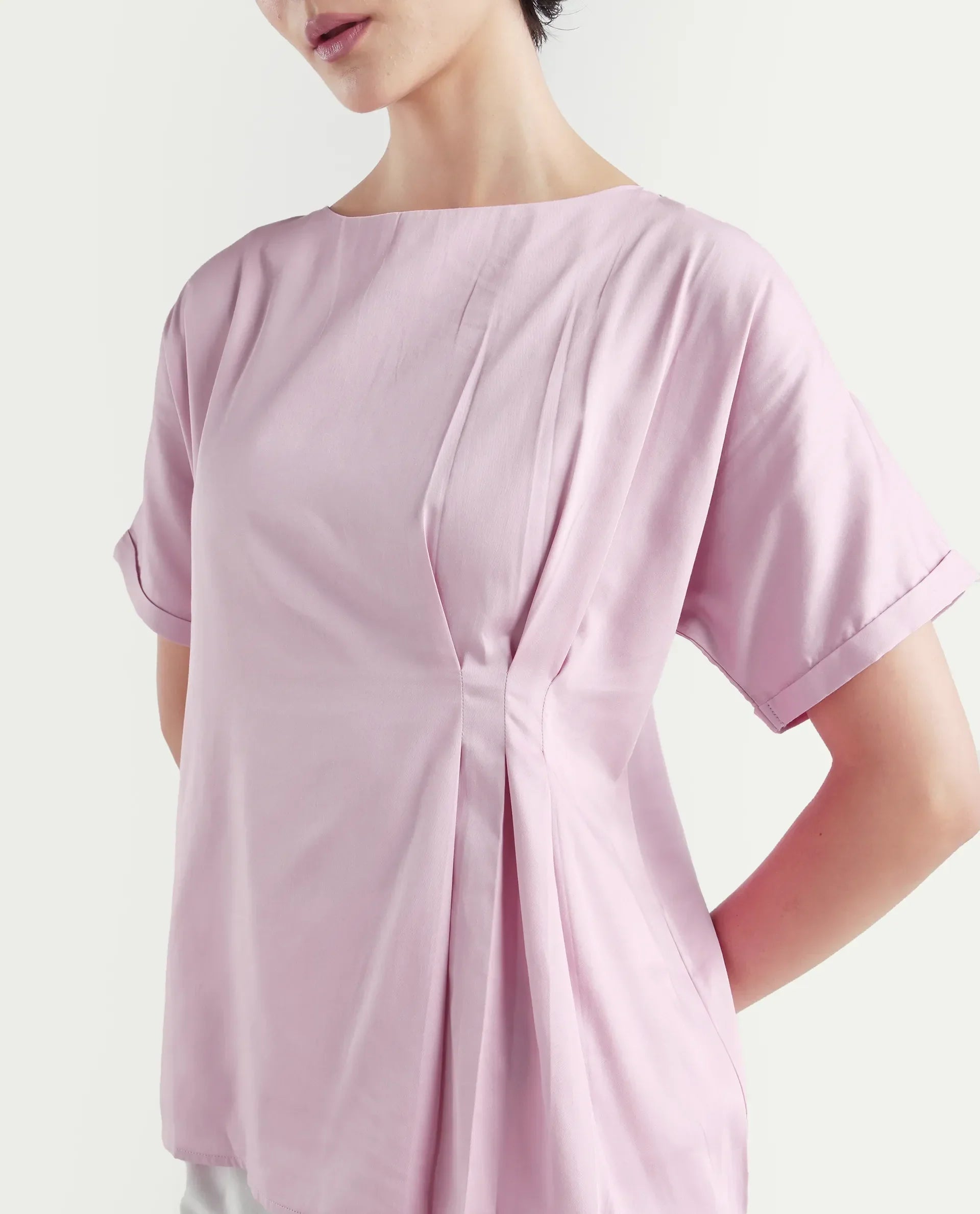 Rareism Women's Niyol Dusky Pink Cotton Blend Round Neck Regular Fit Plain Top