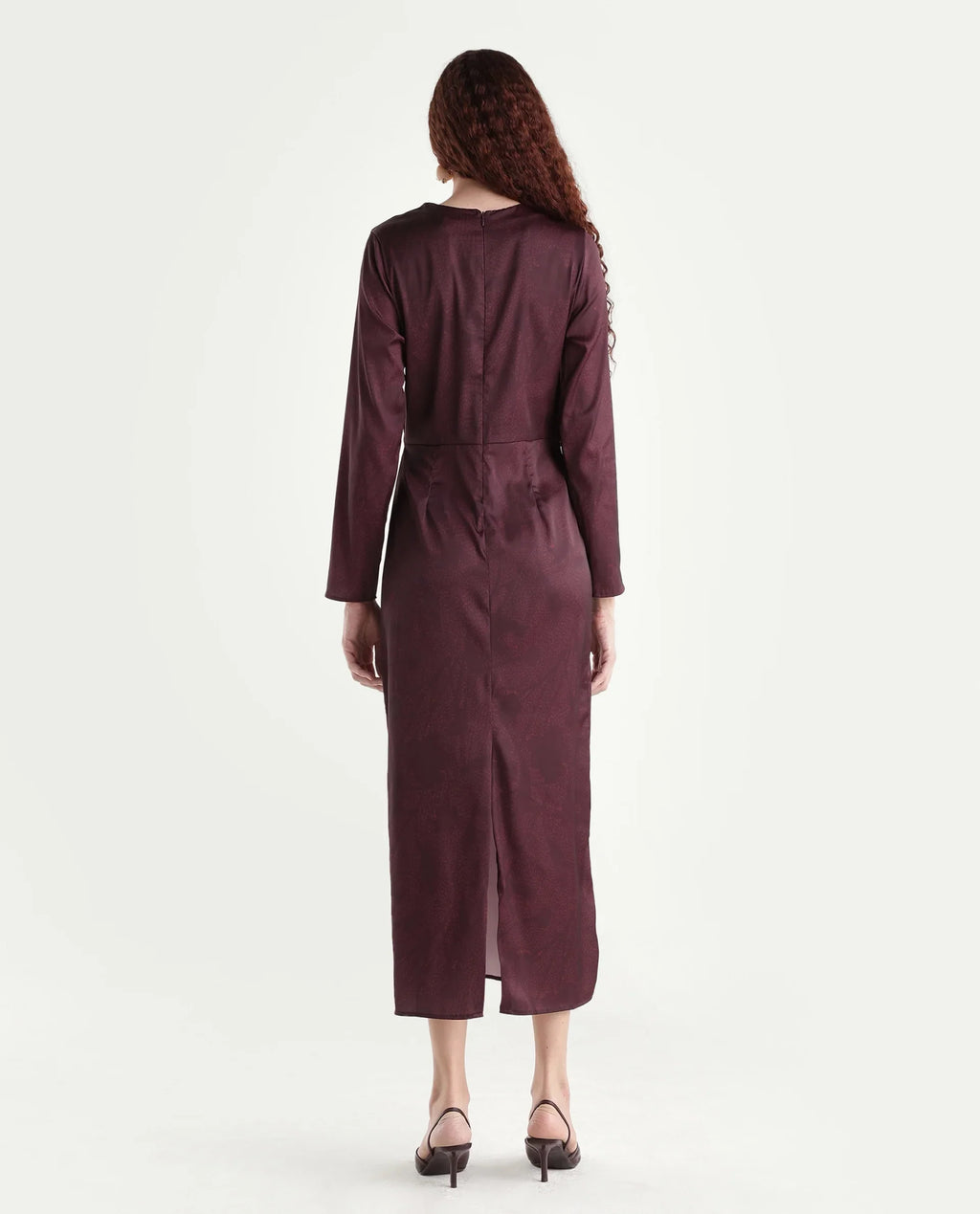 Rareism Women's Jusat Maroon Polyester Cowl Neck Straight Fit Dress