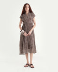 Rareism Women's Juremi Light Brown Cotton V-Neck Fit And Flare Printed Dress