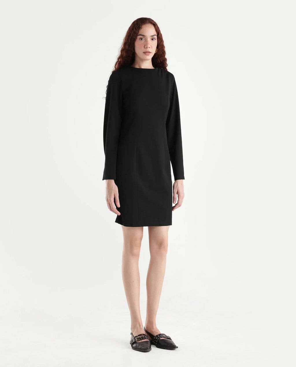 Rareism Women Juna Black Polyester Blend Solid Fitted Dress