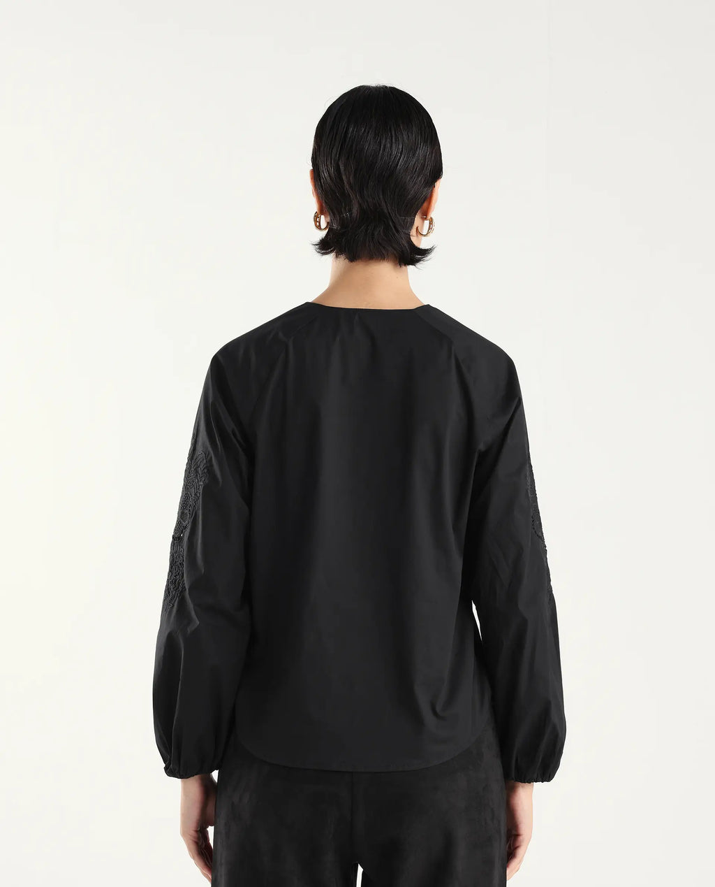 Rareism Women's Nembon Black Cotton Full Sleeve Regular Fit Plain Top