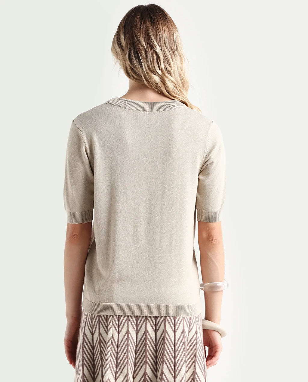 Rareism Women's Rohrdo Light Beige Viscose Blend Crew Neck Regular Fit Plain Sweater