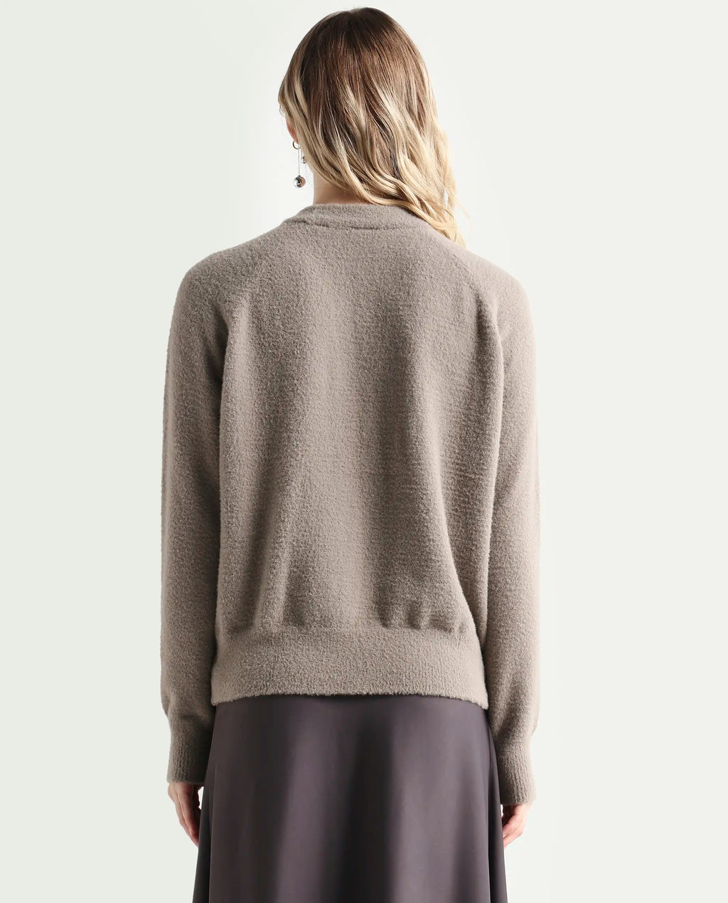 Rareism Women's Jade Dark Beige Nylon Crew Neck Relaxed Fit Sweater