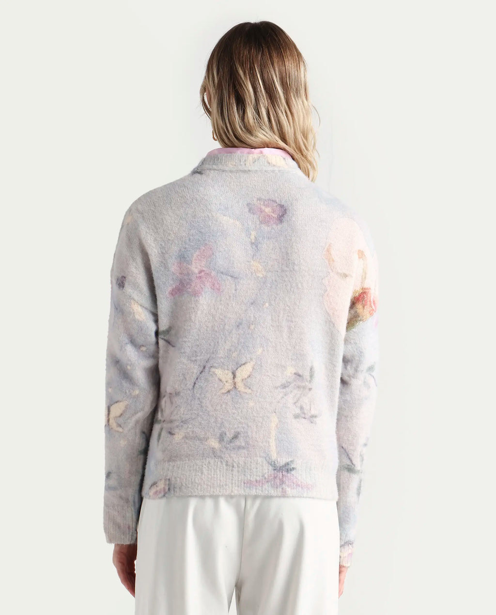 Rareism Women's Siriko Light Multi Acrylic Blend Crew Neck Floral Print Relaxed Fit Sweater