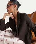 Rareism Women's Reca Dark Brown Polyester Blend Fabric Full Sleeve Lapel Collar Plain Blazer