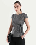Rareism Women's Varno Black Cotton Half Sleeve Regular Fit Printed Top