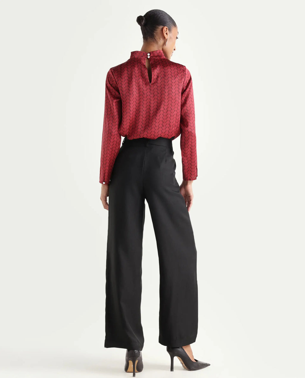 Rareism Women's Vrait Black Polyester Straight Plain Trouser