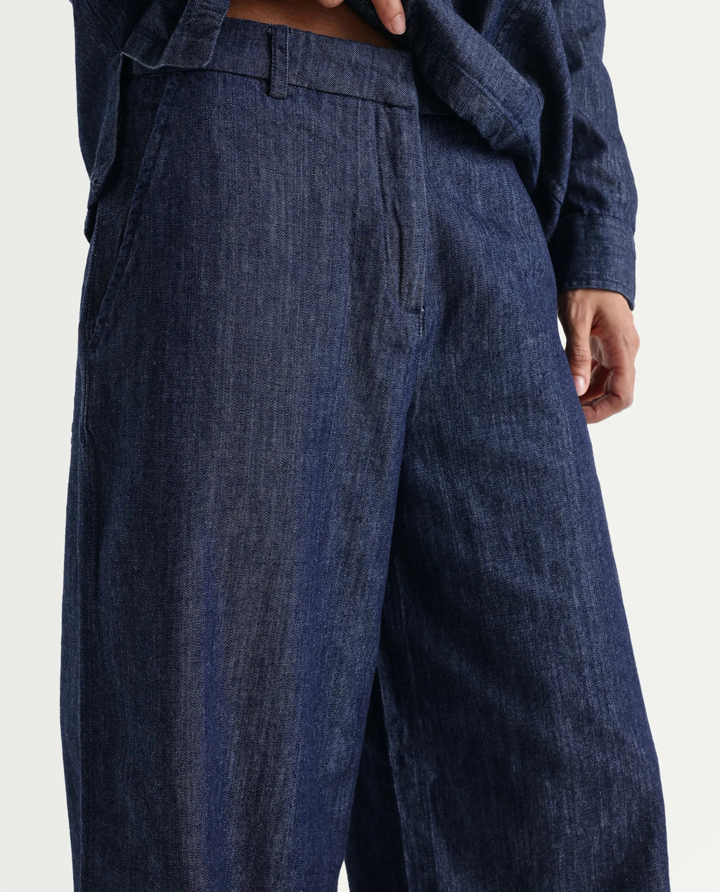 Rareism Women's Dento-B Dark Blue Cotton Wide Plain Jeans