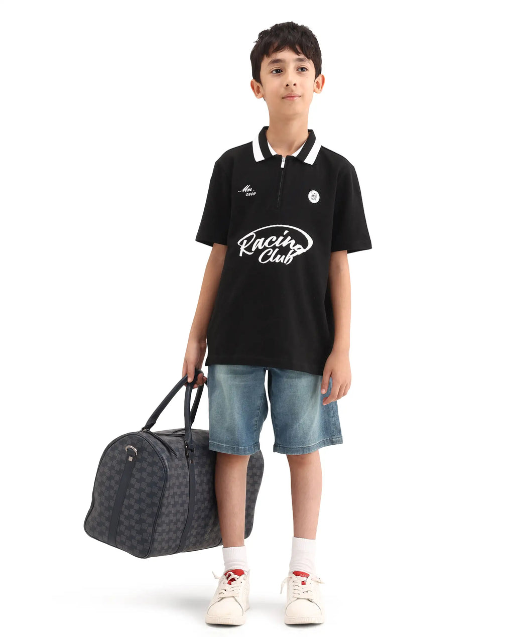 Rare Ones Kids Rino Black Cotton Zipper Closure Regular Fit Polo