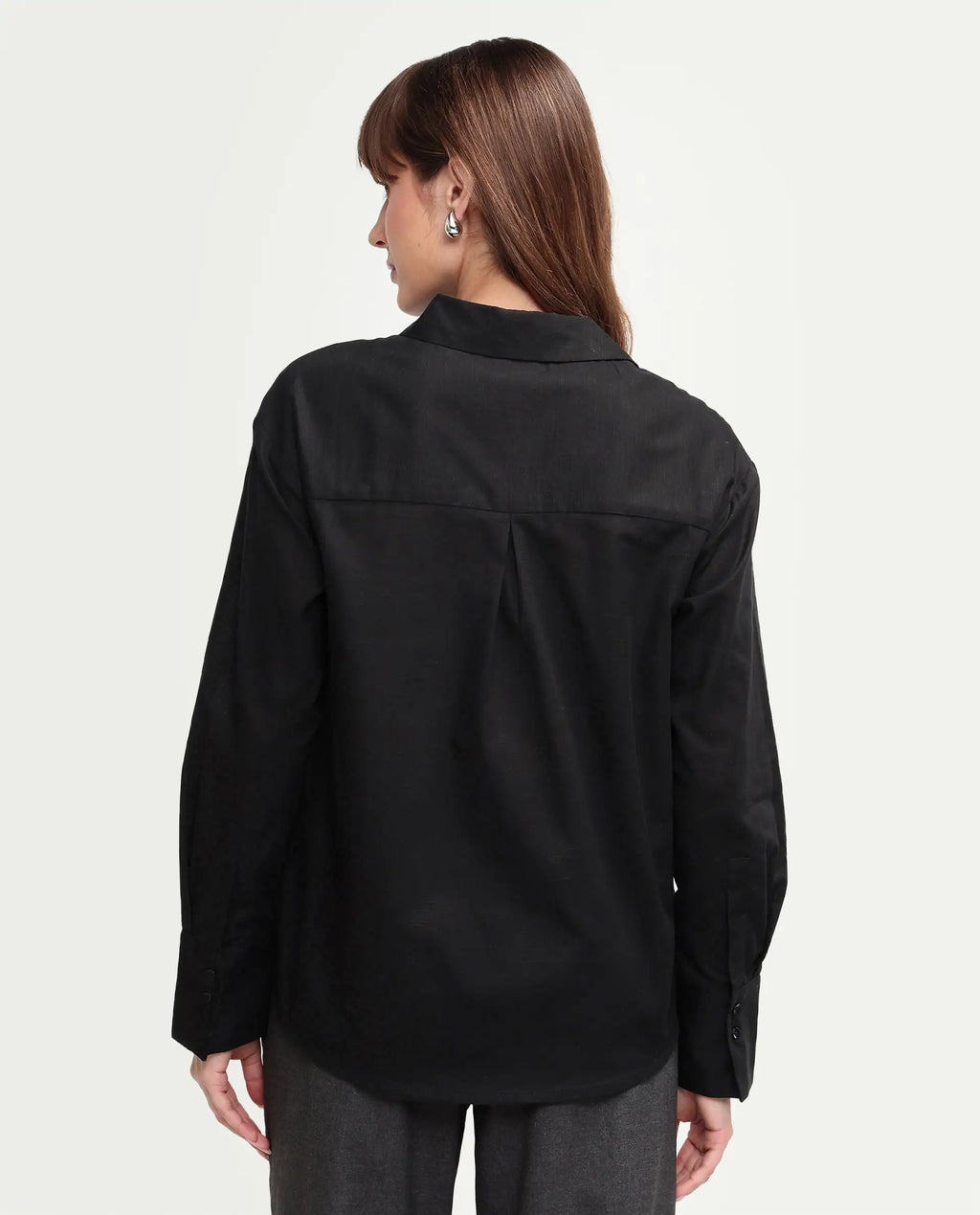 Rareism Women's Mewok Black Cotton Full Sleeve Spread Collar Regular Plain Shirt