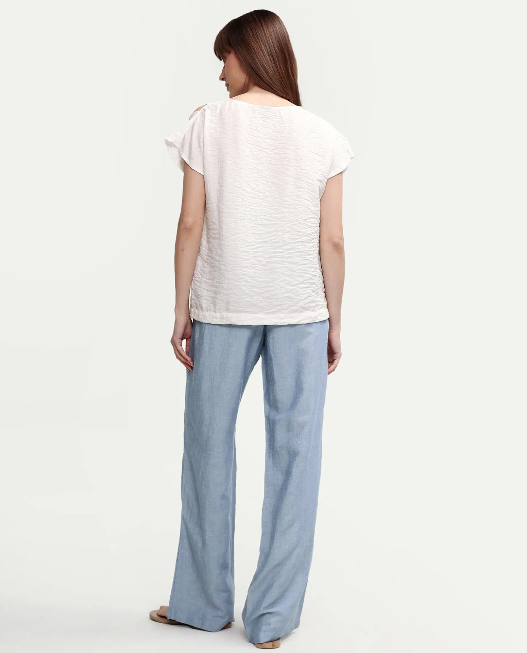 Rareism Women's Uniq Light Blue Linen Blend Fabric Straight Plain Trouser