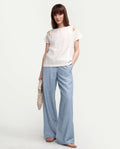 Rareism Women's Uniq Light Blue Linen Blend Fabric Straight Plain Trouser