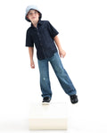 Rare Ones Kids Xavi-1 Dark Blue Cotton Blend Fabric Zipper Closure Relaxed Fit Jeans