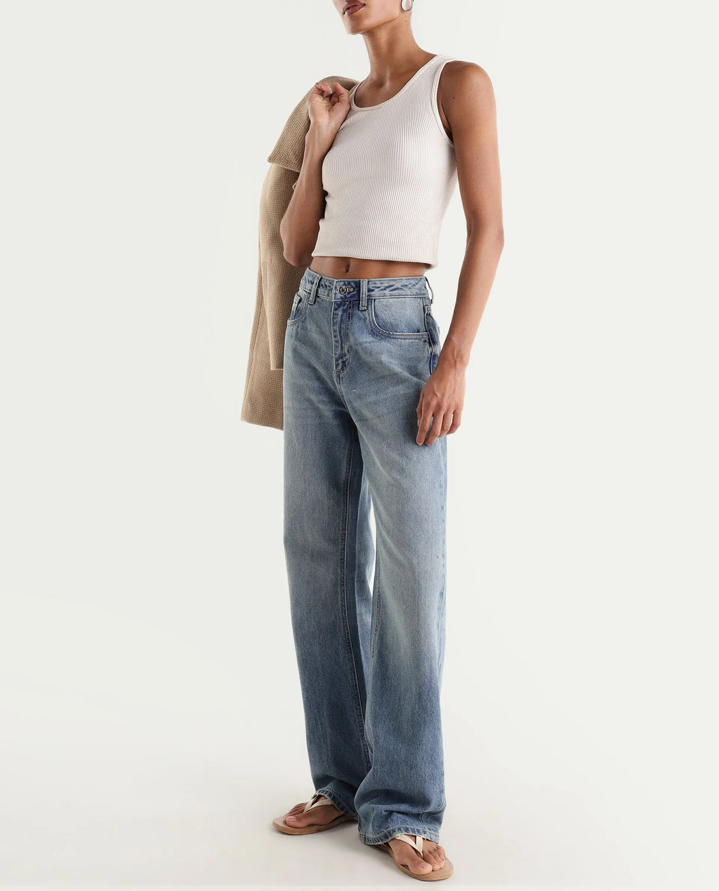 Rareism Women's Stara Light Blue Cotton Blend Straight Fit Plain Jeans