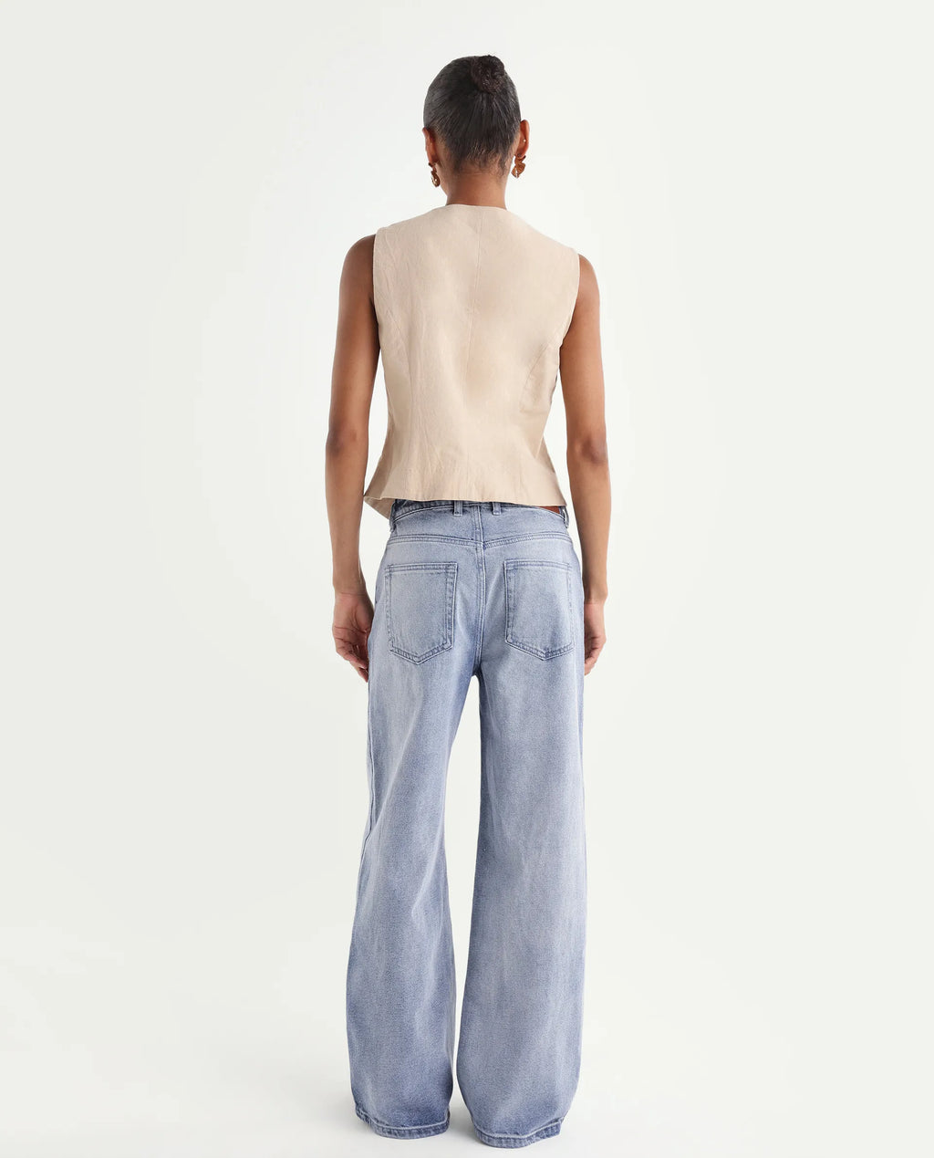 Rareism Women's Ribane Light Blue Cotton Wide Leg Plain Jeans