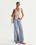Rareism Women's Ribane Light Blue Cotton Wide Leg Plain Jeans