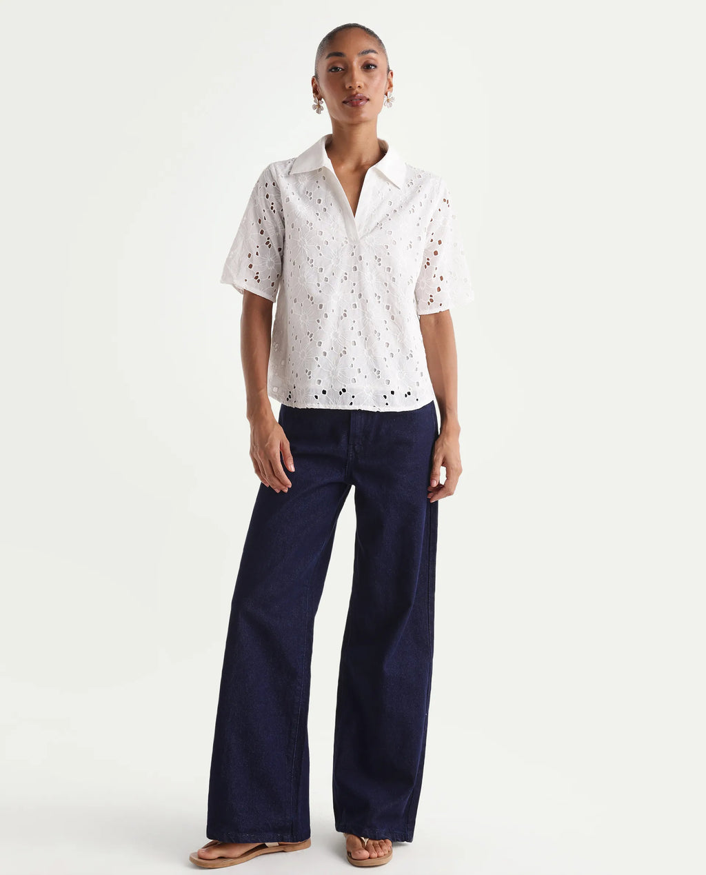 Rareism Women's Ribar Navy Cotton Wide Leg Plain Jeans