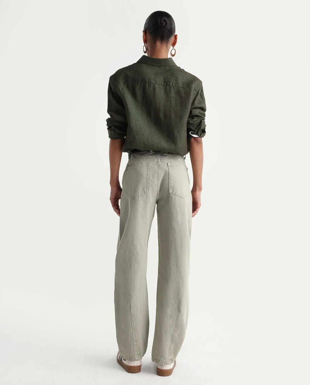 Rareism Women's Talbo Olive Cotton Plain Tall Barrel Fit Jeans