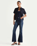 Rareism Women's Benod Dark Blue Cotton Blend Bootcut Plain Jeans