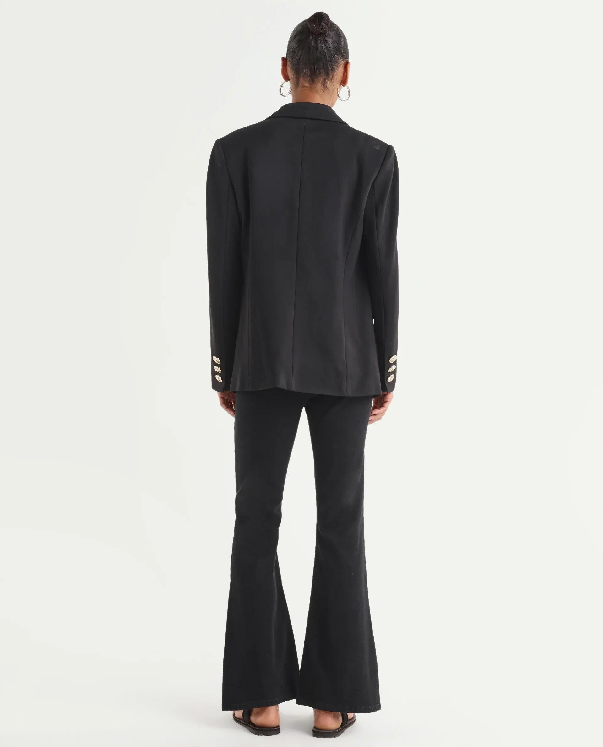 Rareism Women's Benob Black Cotton Blend Bootcut Plain Jeans