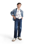 Rare Ones Kids Glox Dark Blue Cotton Blend Fabric Button And Zip Closure Relaxed Fit Plain Jeans