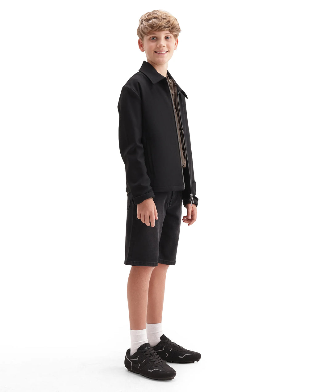 Rare Ones Kids Sifo Black Cotton Blend Fabric Button And Zipper Closure Regular Plain Shorts