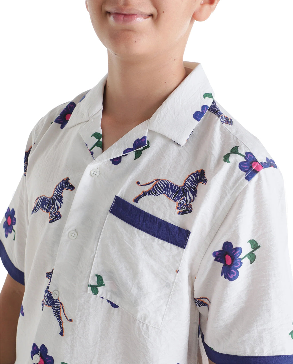 Rare Ones Kids Zaber White Viscose Blend Fabric Button Closure Cuban Fit Shirt