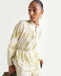Rareism Women's Hyce-T Light Green Cotton Full Sleeve Pleated Neck Relaxed Fit Abstract Print Top
