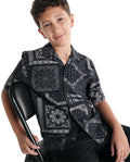 Rare Ones Kids Band-S Black Viscose Blend Fabric Button Closure Regular Fit Shirt