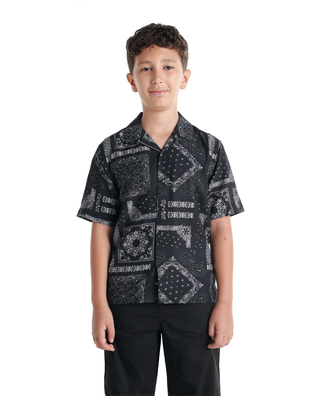 Rare Ones Kids Band-S Black Viscose Blend Fabric Button Closure Regular Fit Shirt