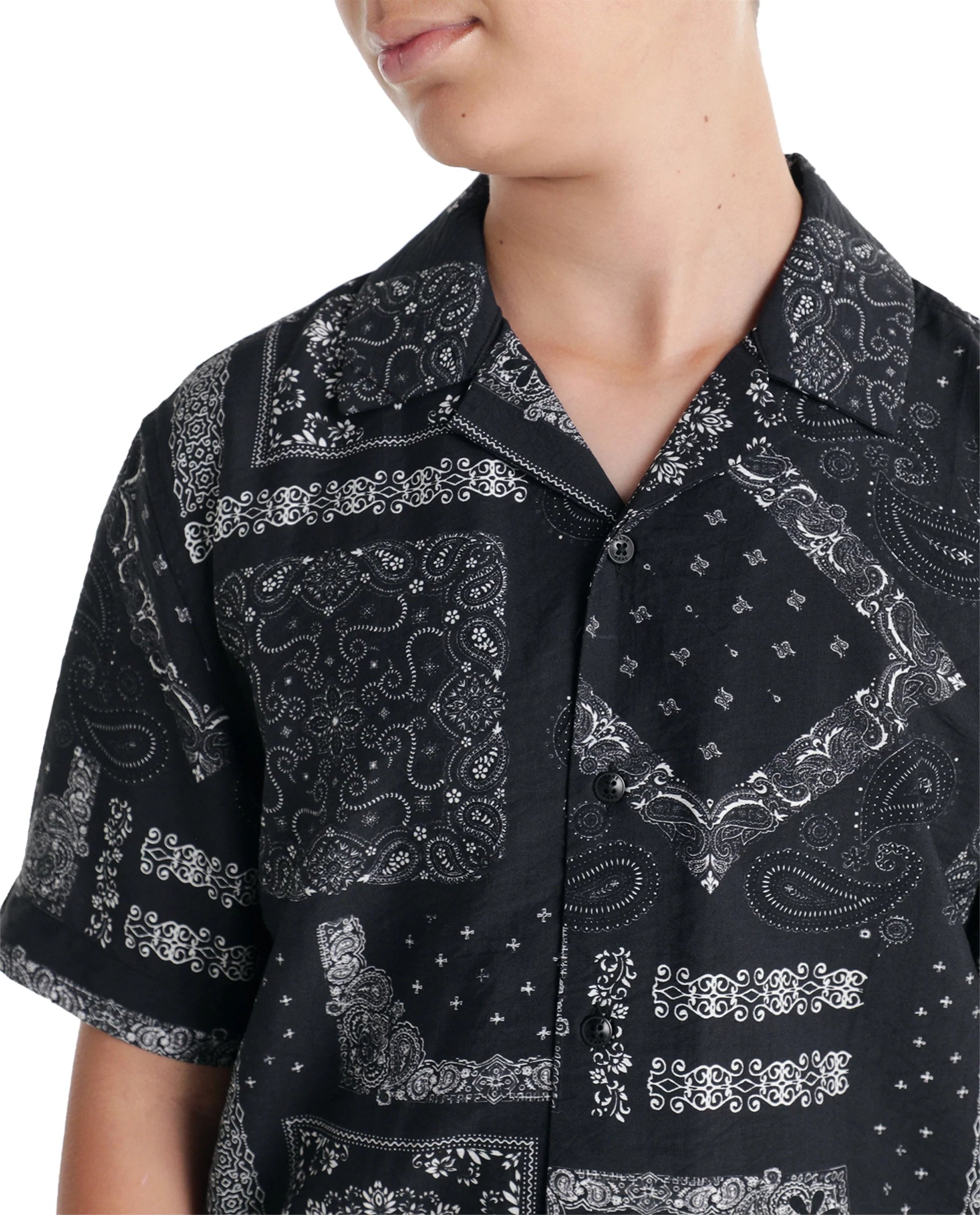 Rare Ones Kids Band-S Black Viscose Blend Fabric Button Closure Regular Fit Shirt