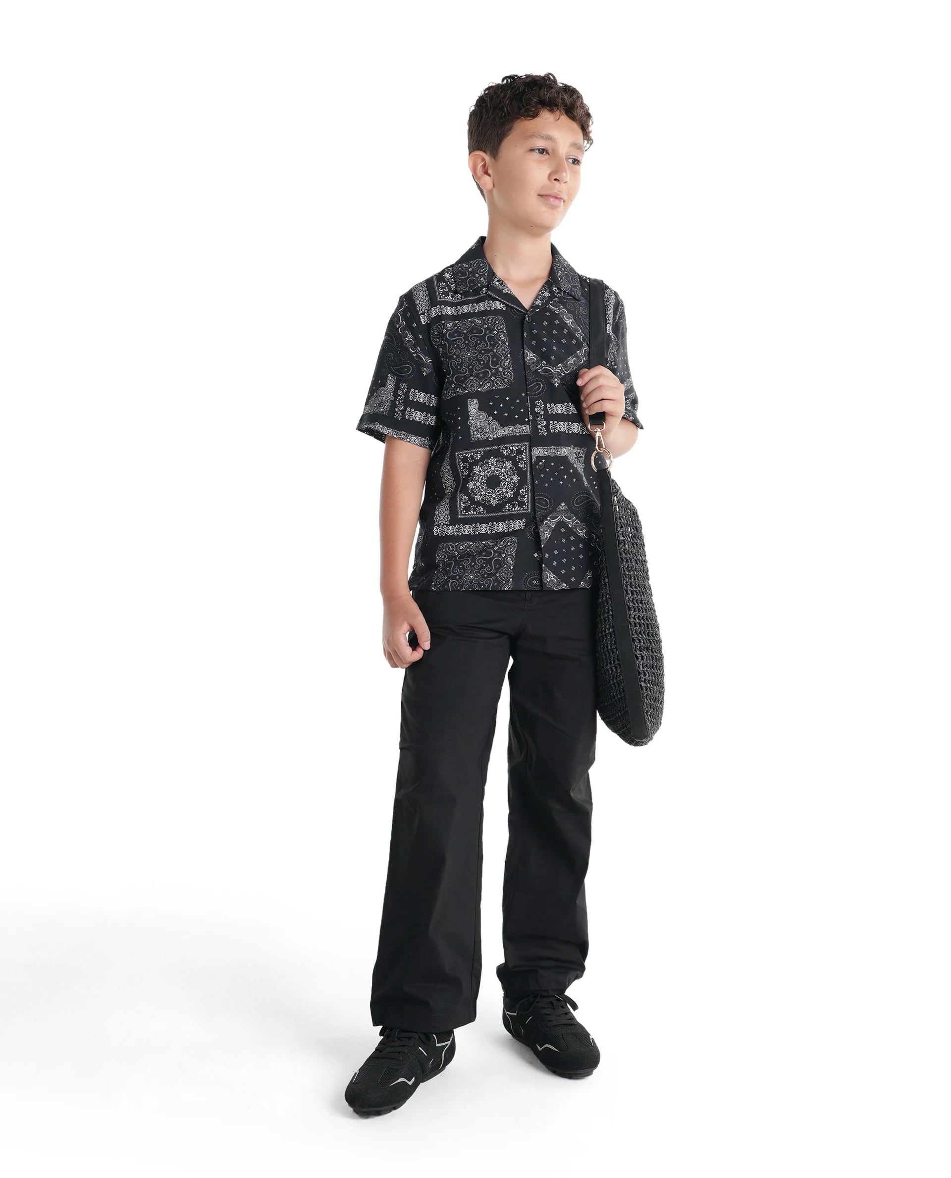 Rare Ones Kids Band-S Black Viscose Blend Fabric Button Closure Regular Fit Shirt