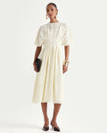 Rareism Women's Hant Off White Viscose Blend Crew Neck Fit And Flare Plain Dress
