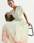 Rareism Women's Vlean Multi Viscose V-Neck Flared Floral Print Dress