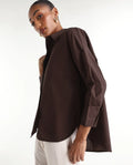 Rareism Women's Oni Brown Cotton Spread Collar Button Boxy Plain Shirt